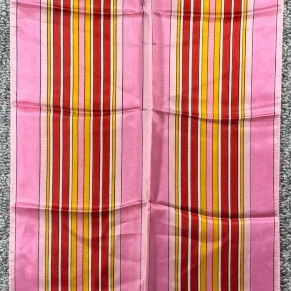 Geometric Pink Scarf 15x44 Multi Stripe Red Gold White Rectangular Satin 60s Mod